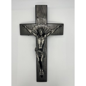 16" EXT. CRUCIFIX CURVED ANTIQUE SILVER