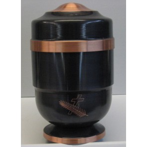 ALUMINIUM  COPPER URN WITH A CROSS AND LEAF