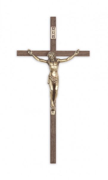 CRUCIFIX, 10" WALNUT w/BRONZE CORPUS