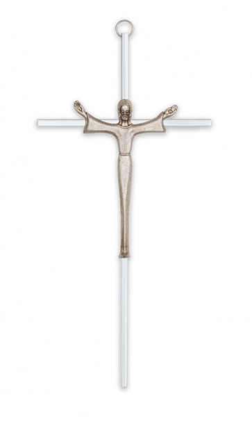 CRUCIFIX, 10" SILVER w/RISEN CHRIST CO