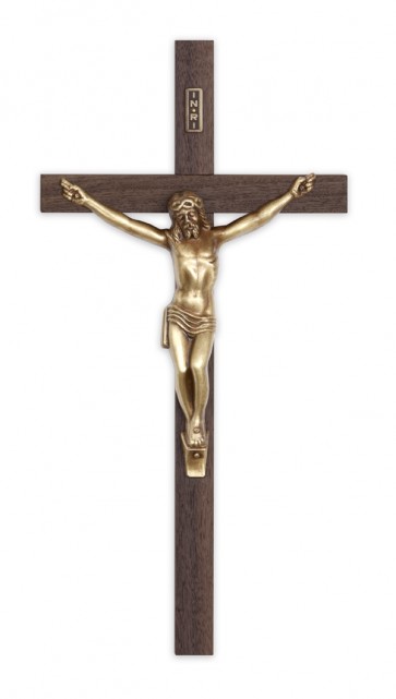 CRUCIFIX, EXTERIOR 12" WALNUT,BR.CORPU