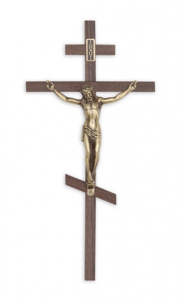 CRUCIFIX, ORTHODOX, 10" WALNUT,BR.CORP