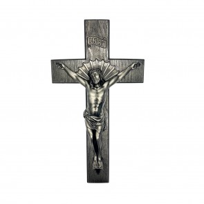 16" EXT. CRUCIFIX CURVED ANTIQUE SILVER