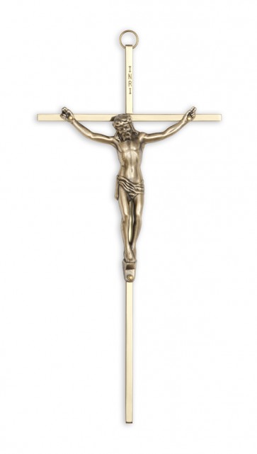 CRUCIFIX, 10" BRASS w/BRONZE CORPUS