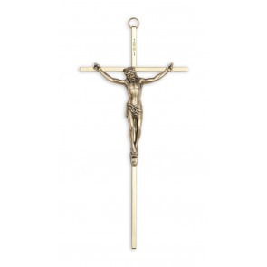 CRUCIFIX, 10" BRASS w/BRONZE CORPUS